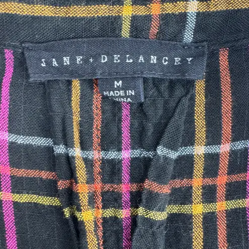 Jane and Delancey Black Plaid Button-Up Top Medium