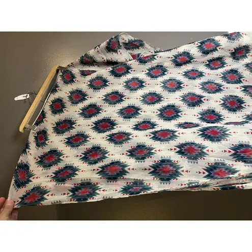 Aztec Southwestern Scarf Womens One Size Red Teal Geometric Lightweight Shawl