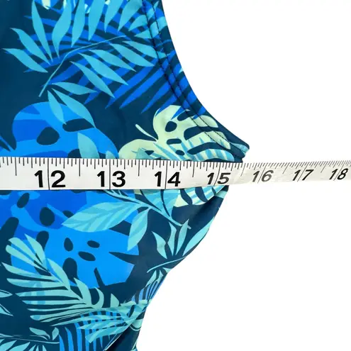 Aqua Eve Tankini Top Women L Blue Tropical Leaves Ruched Tummy Control Beach Size L