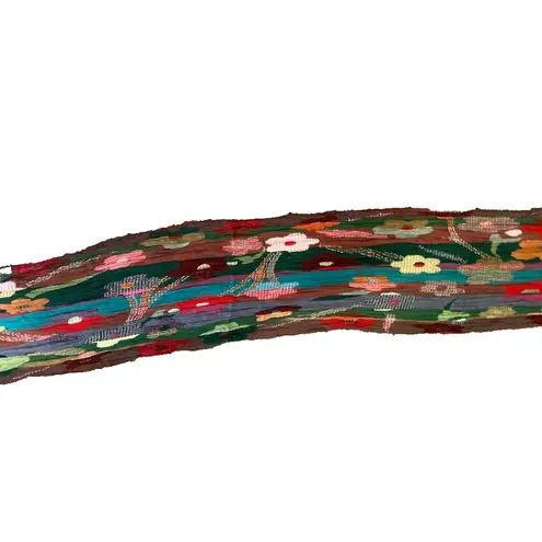 Tolani Viscose Multicolor Fringe Flower Floral 13"x77" Scarf Wrap Shaw Rectangle Green