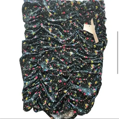 Abound NWT  RUCHED BODYCON STRETCH SKIRT BLACK  DITSEY FLORAL PATTERN SIZE Xs