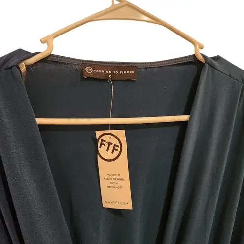 Fashion to figure Long Sleeve Drape Front Midi Dress Faux Wrap Stretch Blue XL