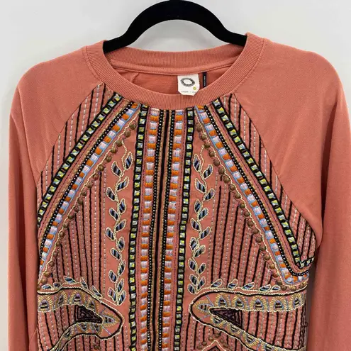 Anthropologie Akemi & Kin Sweater Womens Small Peach Cotton Embroidered Beaded Pink