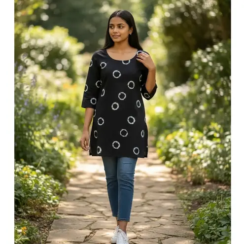 Twine X Prabartana Silk Cotton Blend Tunic Mini Dress Navy Blue, Tie