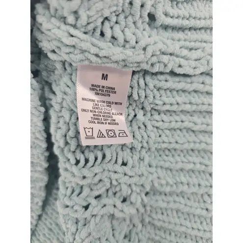 AERO Hygge Women Sweater Medium Light Blue Cable Knit Pullover Cozy Relaxed Fit Green