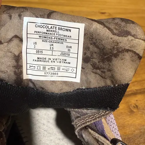 Merrell Womens Fluorecein Performance Hiking Shoes Brown Purple Camo Size 5