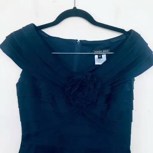 Tadashi Shoji Rosette Cap Sleeve Sheath Cocktail Dress Navy Blue Women's Size 4