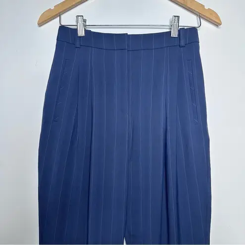 Hugo Boss Navy Pinstripe Ultra High-Rise Pleated Front Tapered Pants Size 2