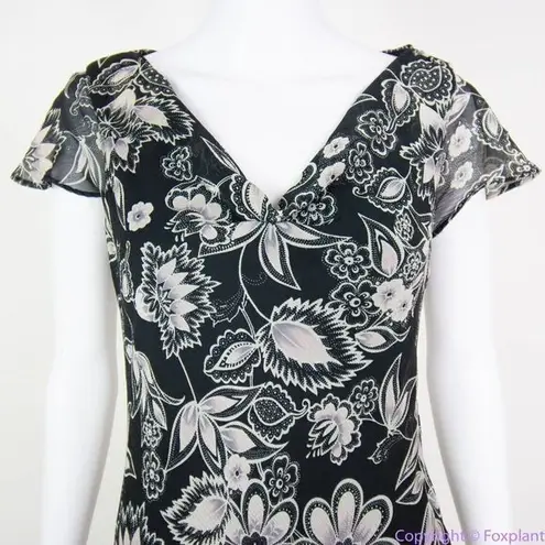 R & M Richards black and white floral print flutter sleeves maxi dress, 12