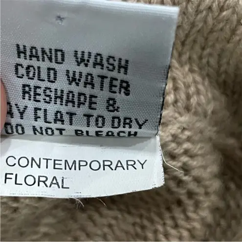 Storybook Knits Floral Contemporary Knit Long Cardigan Sweater Medium M Tan