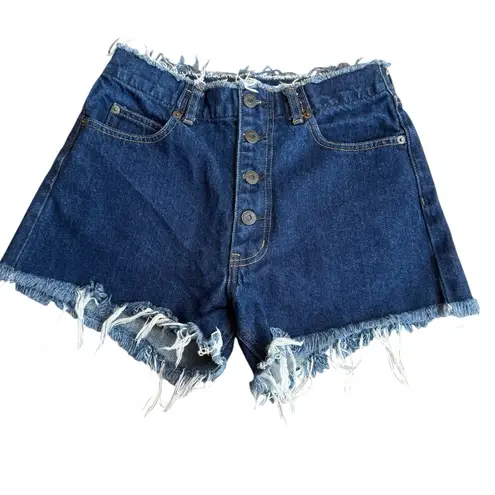 Moussy Size 1 High Waist Frayed Hem Daisy Duke Denim Shorts Blue Festival