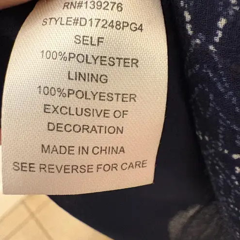 Daniel Rainn Navy Boho Floral Peasant Blouse Long Sleeve Tunic Style L