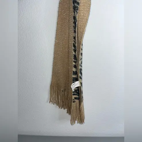 Pier 1 Imports Acrylic Reversible Scarf Beige ZebraPrint Glitter Metallic Fringe Tan