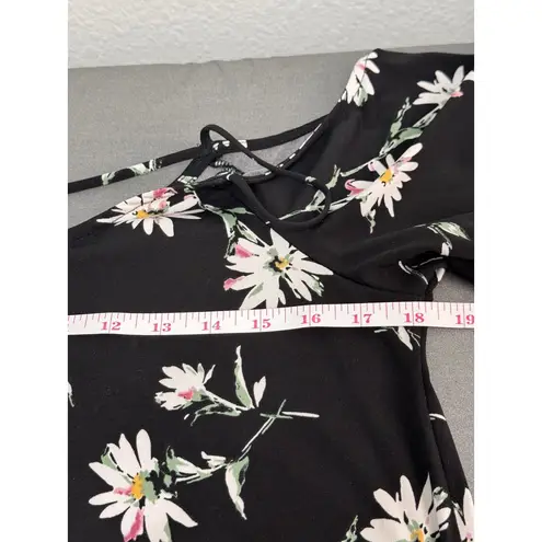 Kaileigh Valette Black With White Daisy Print Cold Shoulder Top Size Medium