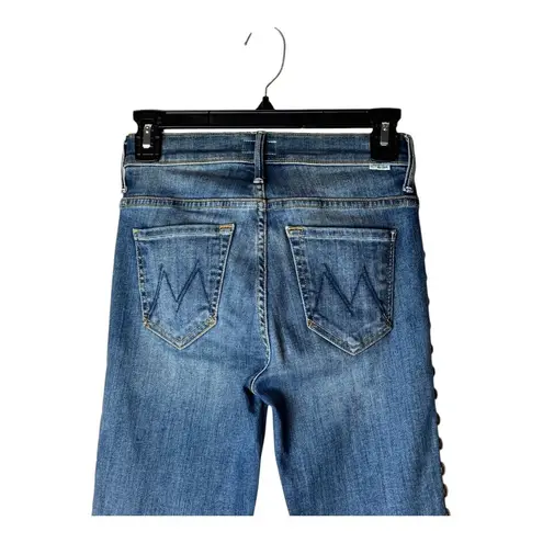 MOTHER Jeans Women 24 Blue Denim The Insider Crop Step Fray Rough Stud Designer