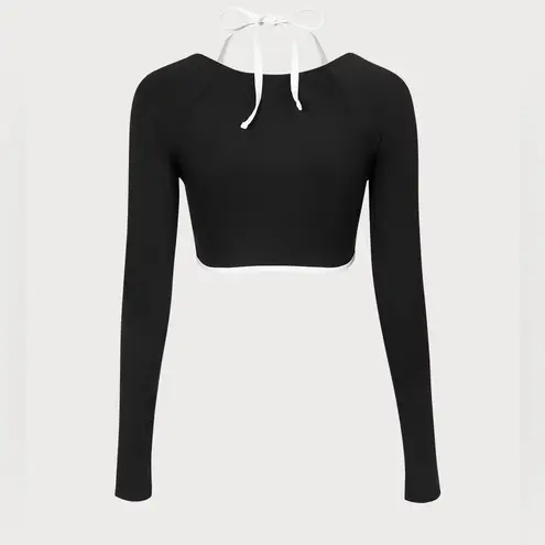 Berlook Activewear Black Contrast Halter Long Sleeve Top Size XS