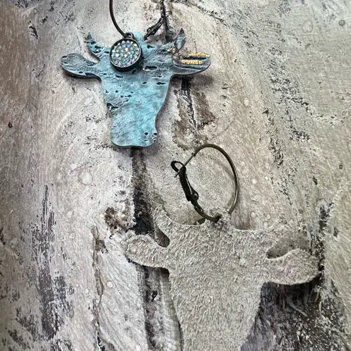 Handmade Rustic Western Steer Dangle Earrings | Boho Cowgirl Blue Hook | NEW