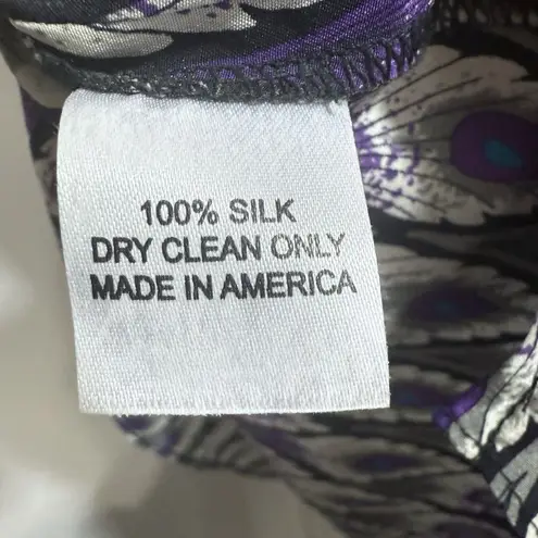 Amanda Uprichard Peacock Feather 100% Silk Split Neck Popover Blouse Top Size S Purple