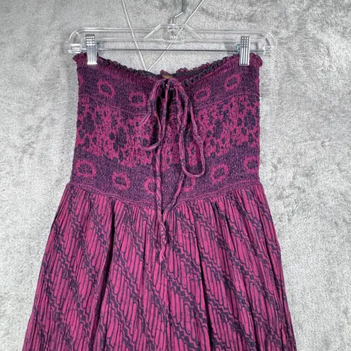 Free People  Jumpsuit Small S Magenta Purple Smocked Wide Leg Boho Gypsy Festival