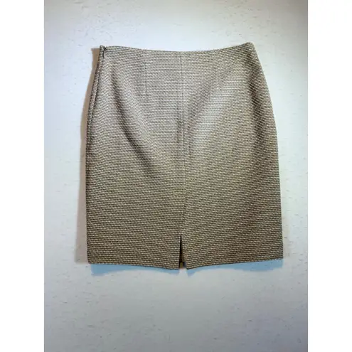 Lauren Ralph Lauren Women's Size 10 Tweed Pencil Skirt Gold Tan White Split