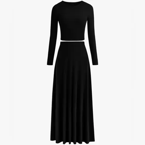 NEW Black Skirt and Cropped Long Sleeve Top Set | S