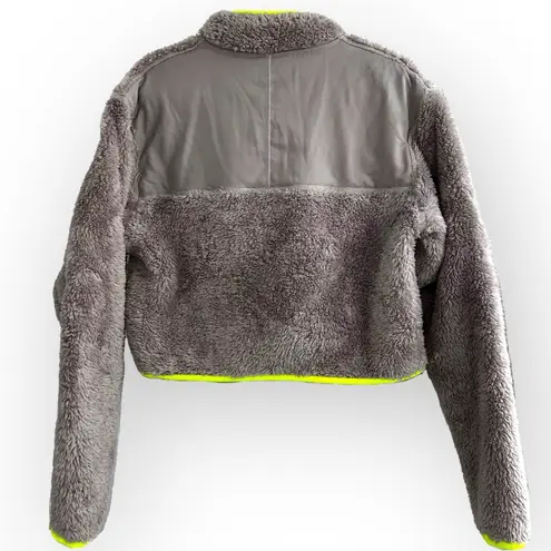 Nike  RARE Grey lime green Faux Fur Fluffy fleece Sherpa Crop 1/4 zip Sweater XS