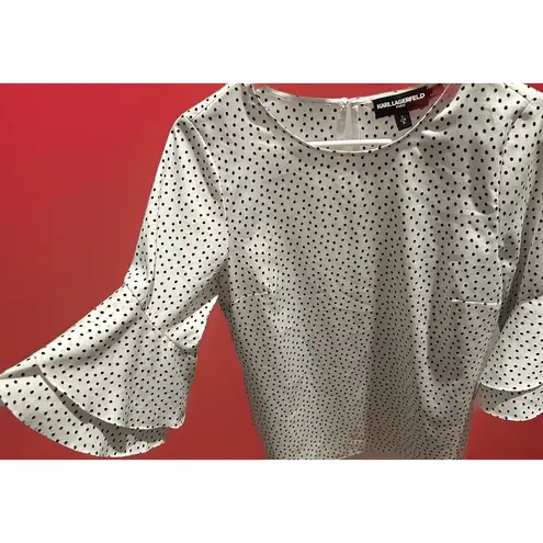 Karl Lagerfeld Women’s Black & White Polka Dot Shirt Flowy Top Size SMALL