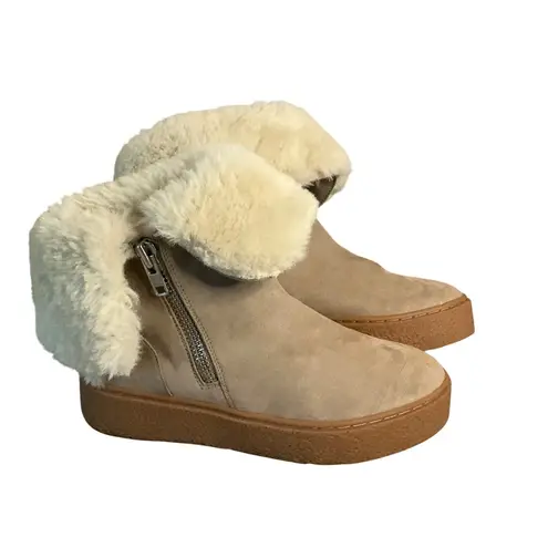 J Slides Womens Beige Faux Fur Lined Suede Platform Ankle Boots Size 8 warm Brown