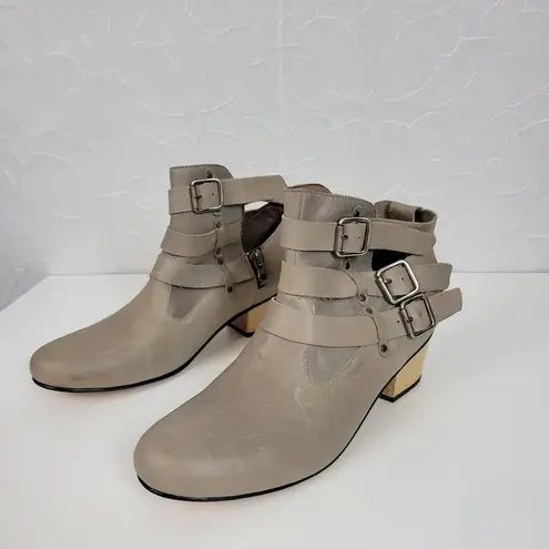 Inca Women Boots Size 7.5 Taupe Leather Round Toe Strappy Buckle Western Boho Gray