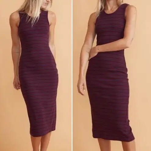 Marine layer Lexi Rib Daytime Midi Tank Dress Cabernet Navy Stripe Size Large