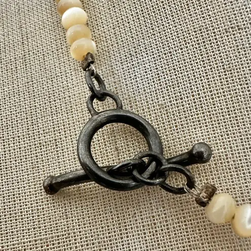 Artisan Mother of Pearl & Smoky Quartz Necklace with Sterling Silver Clasp