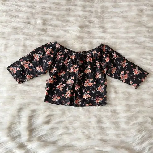 Nollie Black Orange Micro Floral Off Shoulder Top Size undefined