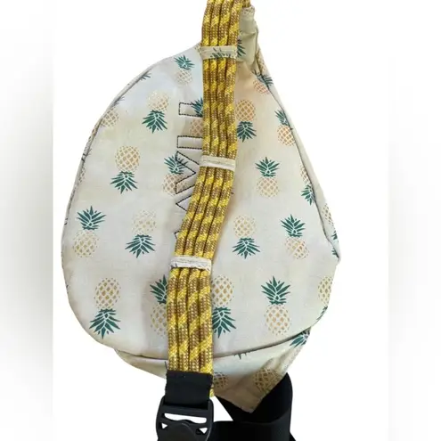 KAVU Rope Sling Crossbody Bag Beige Blue Yellow Pineapples Outdoor Travel