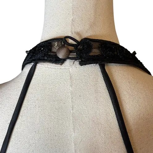 Interlude USA Beaded Halter Bubble Hem Dress Black / Nude size Small