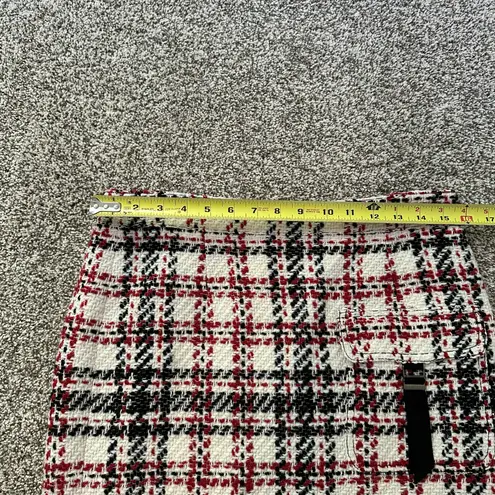 W By Worth white, red & black tweed plaid pencil skirt size 6
