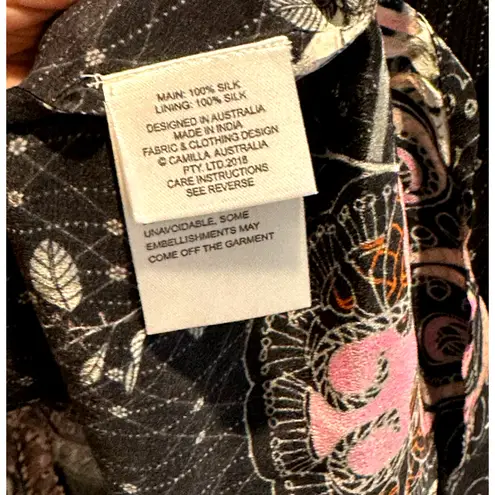 Camilla Off shoulder shirred "Restless Nights" 100% silk gown size S NWT $749