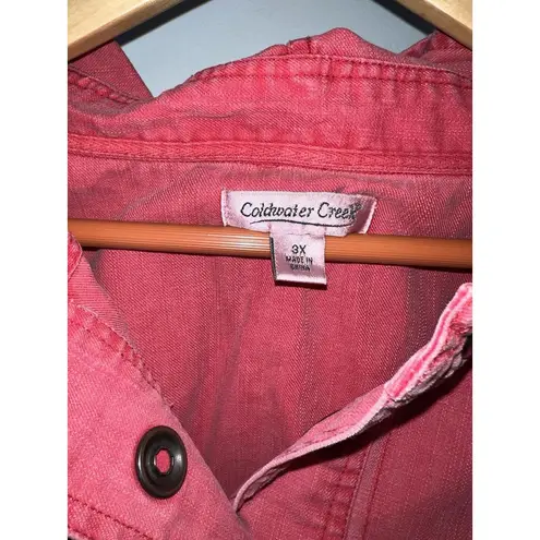 Coldwater Creek Jacket Womens Washed Red Cotton Pullover Denim Hooded Size 3X