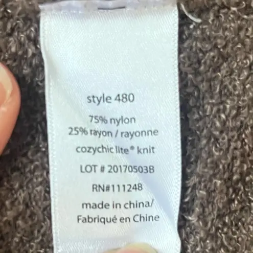 Barefoot Dreams Cozychic Lite Brown Fuzzy Hood Duster Open Cardigan Sweater M