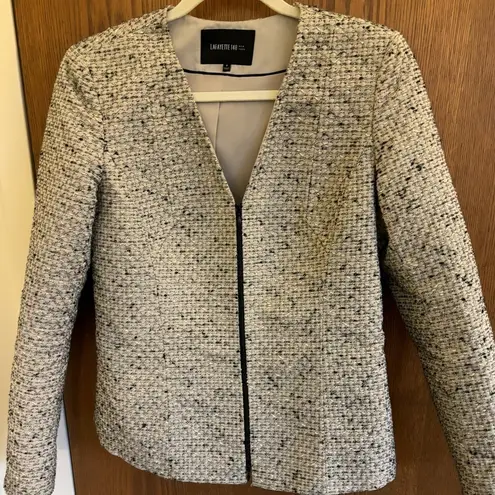 Lafayette 148  Women’s Beige Black Silver Metallic Tweed Zip Front Blazer Size 8