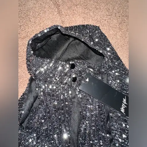 Nasty Gal sequin black and silver halter neck mini dress