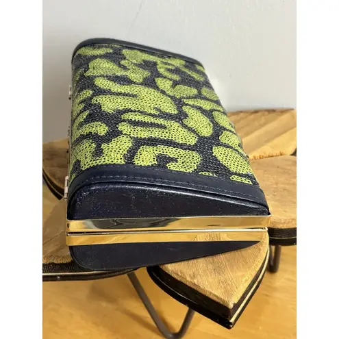 Elaine Turner Green Navy Embellished Clutch Mini Bag With Mirror