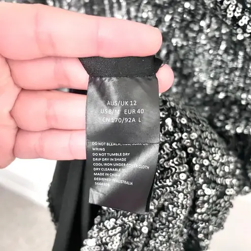 Bardot Sequin Long Sleeve Sparkle Dress Charcoal Sequin Size US 8