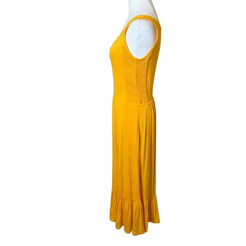 Jason Wu J Solid Knit Ruffle Midi Dress Golden Yellow XS Stretch Autumn Tiered