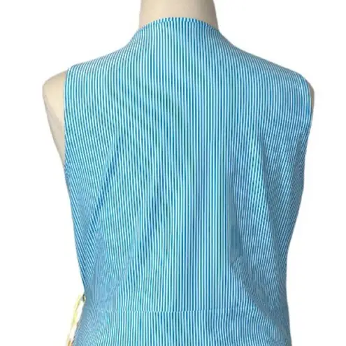 Lands’ End New. Women's Dress Blue Red Yellow Stripe Seersucker Wrap Size XL