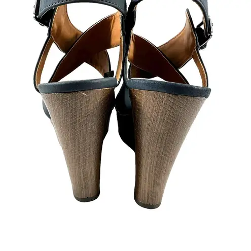 Indigo rd. | Blue Brown Criss Cross Open Toe Wedge Sandal - 7.5