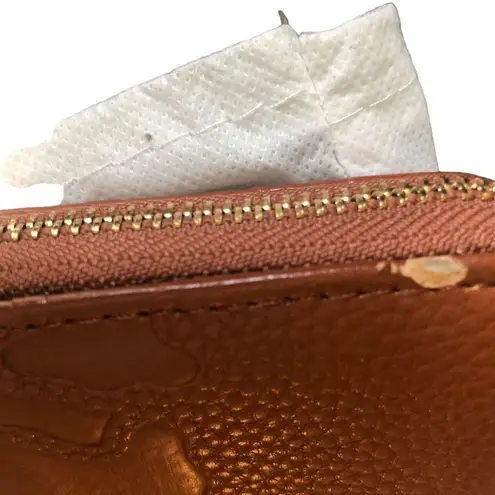 Tous Genuine Pebble Leather Zip~Around Wallet Cognac Dustcover Flaws