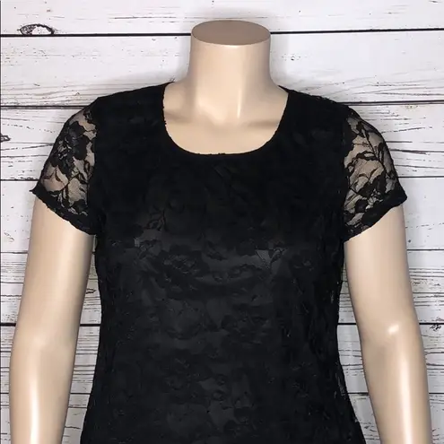 Isaac Mizrahi NWT XL Black Floral Lace Blouse