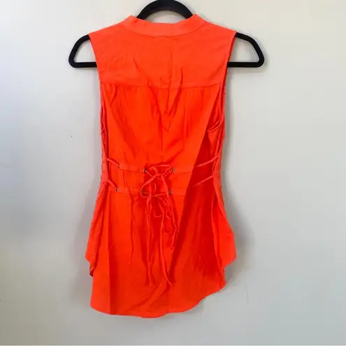Anthropologie Tiny Orange Embroidered Eyelet Sleeveless Blouse Back Tie Tank XS