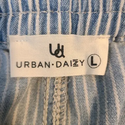 Urban Daizy Railroad Stripe Pull On Denim Pants Jeans Large Pockets Size L Blue