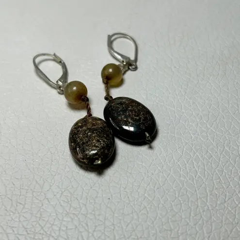 J. Jill Multi Strand Stone Necklace & Earrings Set Earth Tones Tigers Eye Jasper Brown